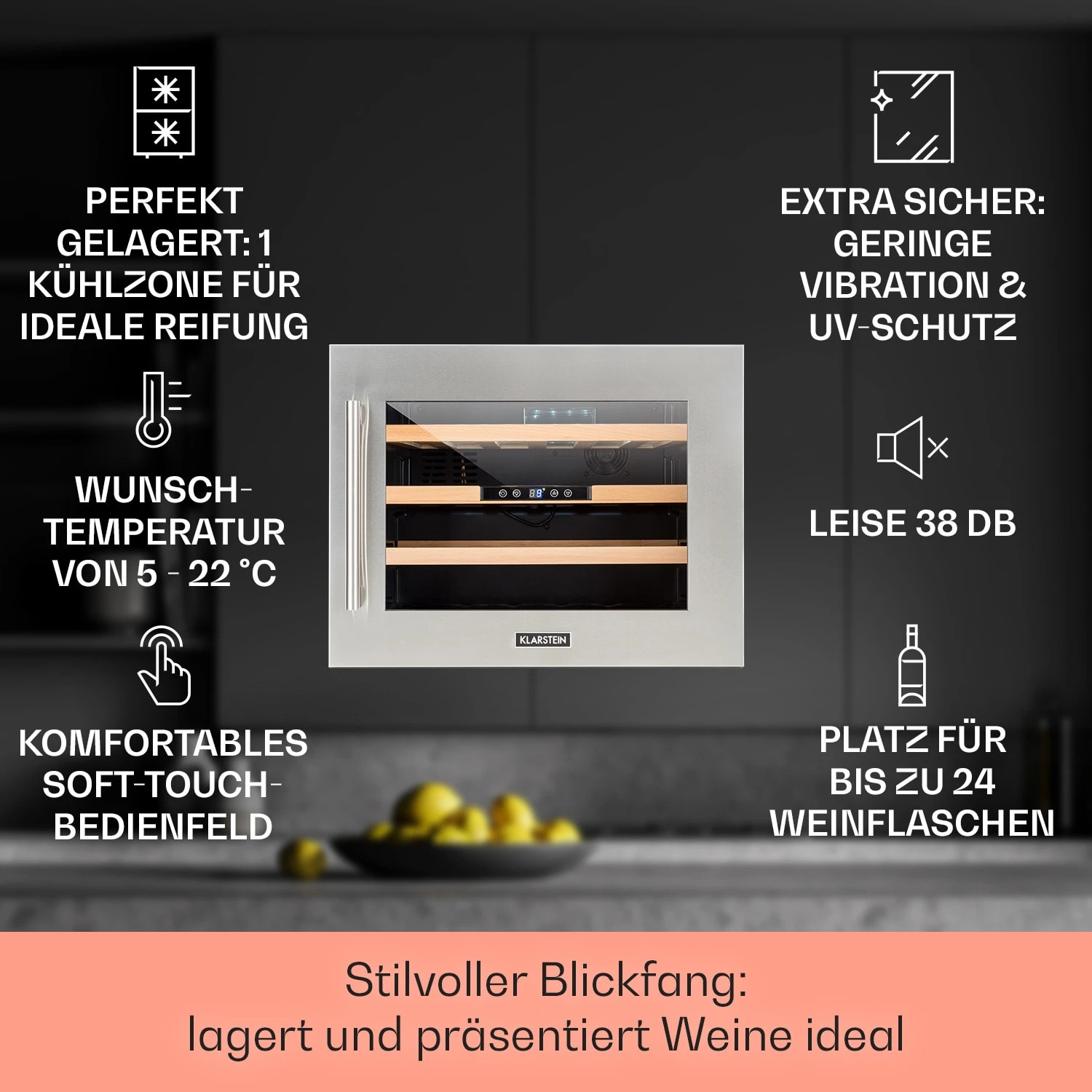 Vinsider 24 Built-In Uno Einbau-Weinkühlschrank 24 Flaschen 57 Liter 4 Vinsider 24 Built-In Uno Einbau-Weinkühlschrank 24 Flaschen 57 Liter – Bild 2