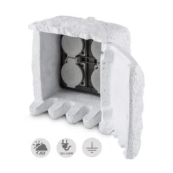 Power Rock Remote Gartensteckdose 4-fach Verteiler 1,5 M Fels Hellgrau -Haushaltsgeräte Geschäft 10030597 yy 0007 front Waldbeck Power Rock Gartensteckdose 3m hellgrau