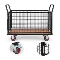 Loadster Gitterwagen Rollwagen Magazinwagen Max.500kg Holzboden -Haushaltsgeräte Geschäft 10031241 yy 0003 detail Waldbeck Loadster Gitterwagen Rollwagen schwarz reedit