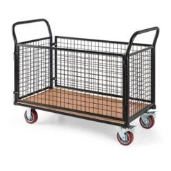 Loadster Gitterwagen Rollwagen Magazinwagen Max.500kg Holzboden -Haushaltsgeräte Geschäft 10031241 yy 0004 front Waldbeck Loadster Gitterwagen Rollwagen schwarz reedit