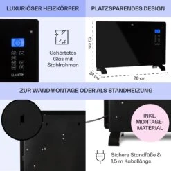 Norderney Konvektions-Heizgerät Thermostat Timer 2000W 30m² Schwarz -Haushaltsgeräte Geschäft 10032789 de 0006 usp
