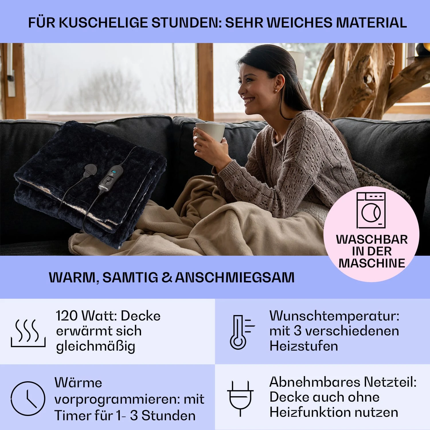 Dr. Watson SuperSoft Heizdecke 120 W 180 X 130 Cm Teddy-Plüsch 3 Dr. Watson SuperSoft Heizdecke 120 W 180 X 130 Cm Teddy-Plüsch – Bild 2