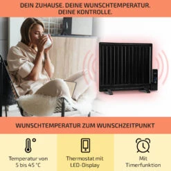 Wallander Ölradiator 600W Thermostat Ölheizung Ultraflach Schwarz -Haushaltsgeräte Geschäft 10033099 de 0003 usp