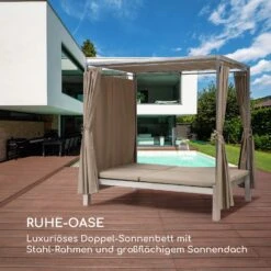 Eremitage Double Sunbed 2 Pers Stahl-Rahmen Sonnendach Vorhänge Taupe -Haushaltsgeräte Geschäft 10033316 de 0004 logo