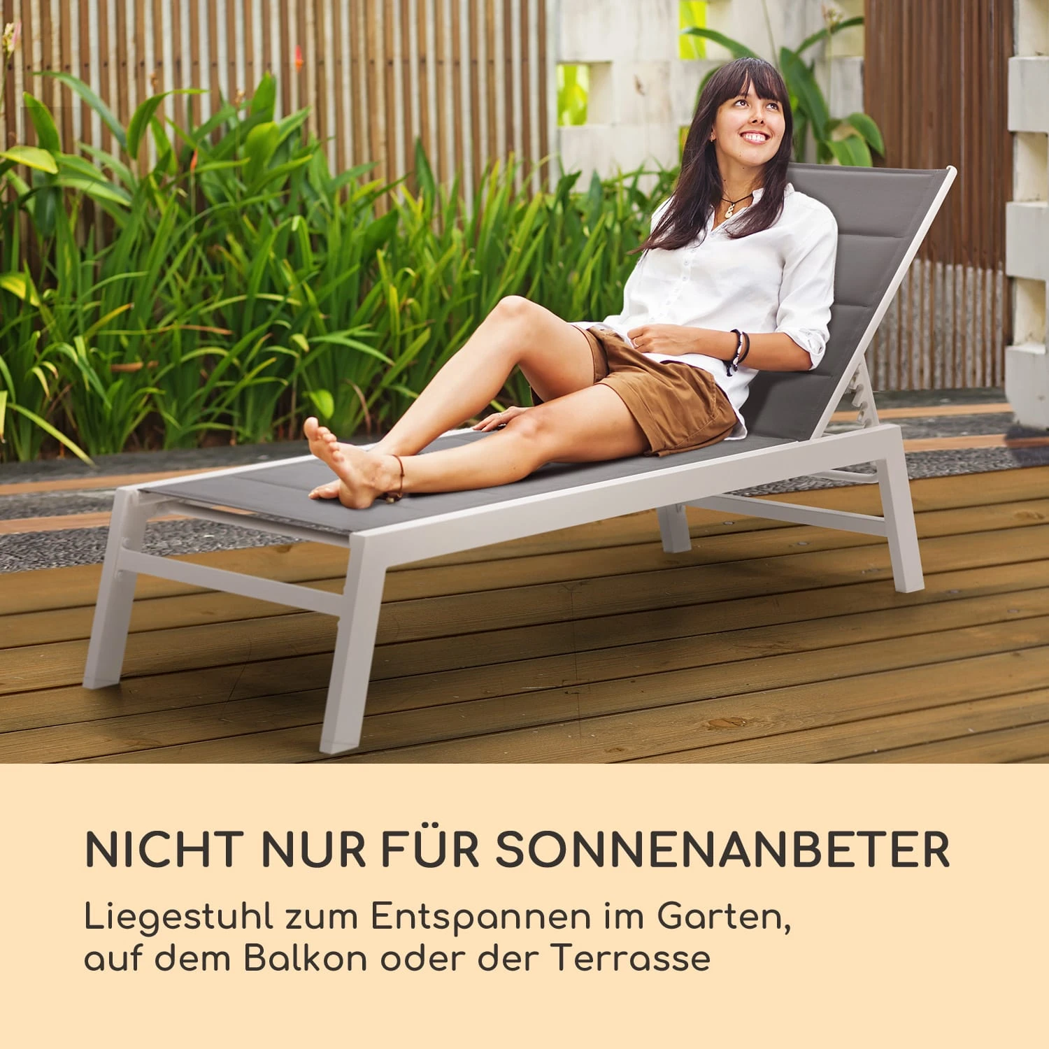 Renazzo Lounge Liegestuhl 70/30 PVC/PE Aluminium 6-Stufen Weiß Grau 4 Renazzo Lounge Liegestuhl 70/30 PVC/PE Aluminium 6-Stufen Weiß Grau – Bild 2