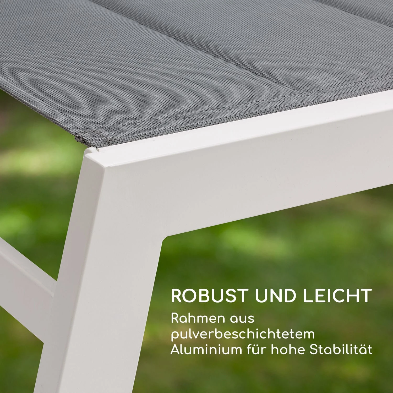 Renazzo Lounge Liegestuhl 70/30 PVC/PE Aluminium 6-Stufen Weiß Grau 10 Renazzo Lounge Liegestuhl 70/30 PVC/PE Aluminium 6-Stufen Weiß Grau – Bild 8