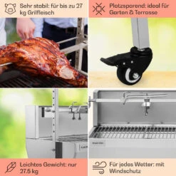 Sauenland Pro Spanferkelgrill Drehspieß 13W 4 Rollen Edelstahl -Haushaltsgeräte Geschäft 10033566 de 0005 usp