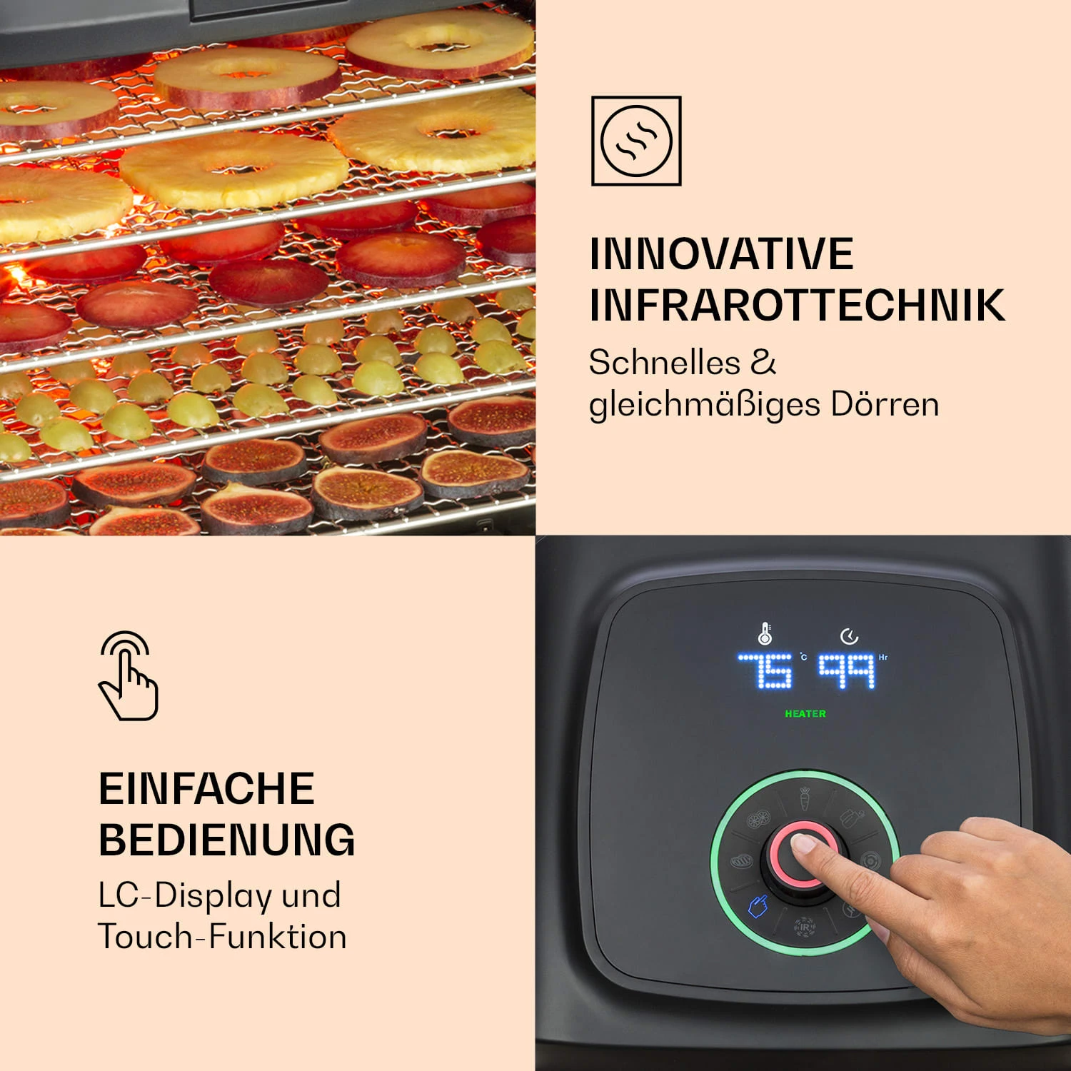 Florida Jerky Dörrautomat Infrarot 500W 4 Programme 35 Bis 75 °C 5 Florida Jerky Dörrautomat Infrarot 500W 4 Programme 35 Bis 75 °C – Bild 3