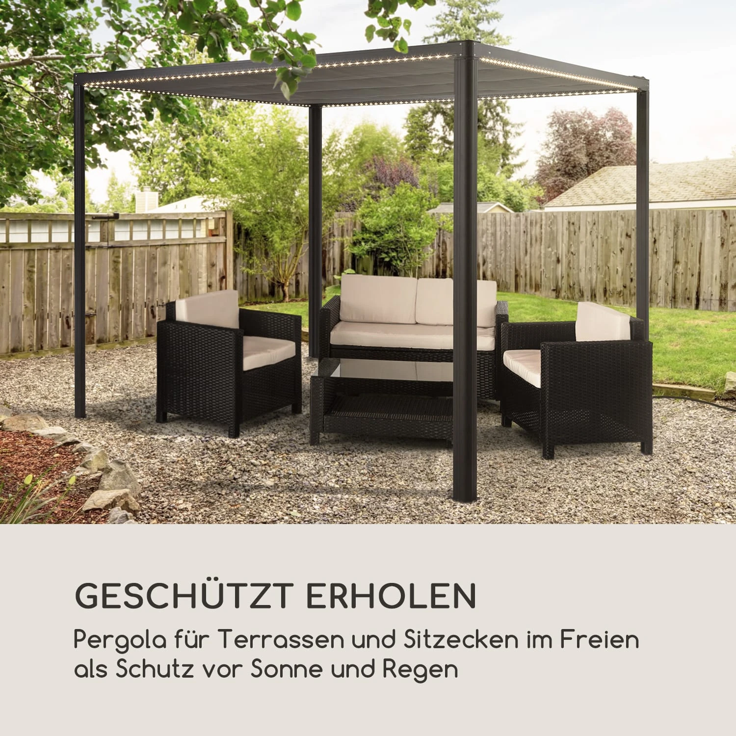 Pantheon RemoteShade Ambient Pavillon Motor-Dach 3x3m LED-Licht PE 4 Pantheon RemoteShade Ambient Pavillon Motor-Dach 3x3m LED-Licht PE – Bild 2