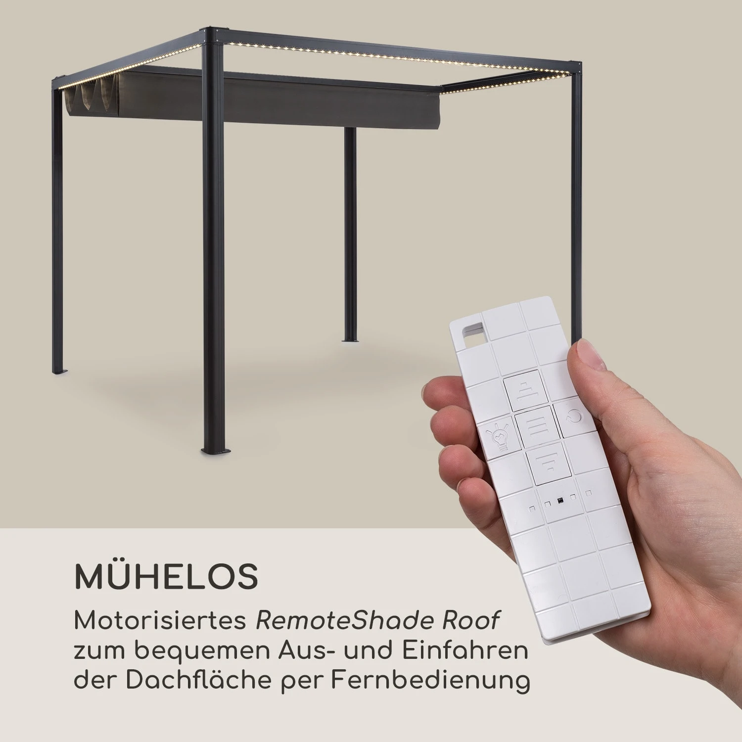 Pantheon RemoteShade Ambient Pavillon Motor-Dach 3x3m LED-Licht PE 5 Pantheon RemoteShade Ambient Pavillon Motor-Dach 3x3m LED-Licht PE – Bild 3