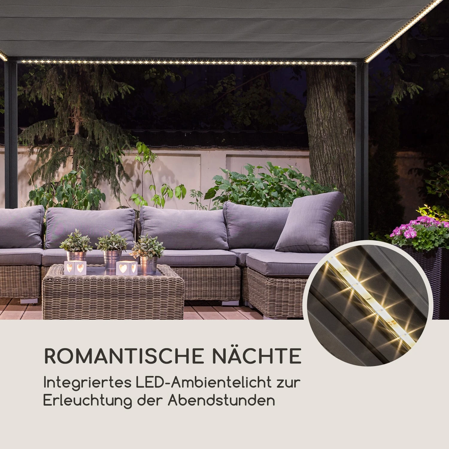 Pantheon RemoteShade Ambient Pavillon Motor-Dach 3x3m LED-Licht PE 6 Pantheon RemoteShade Ambient Pavillon Motor-Dach 3x3m LED-Licht PE – Bild 4