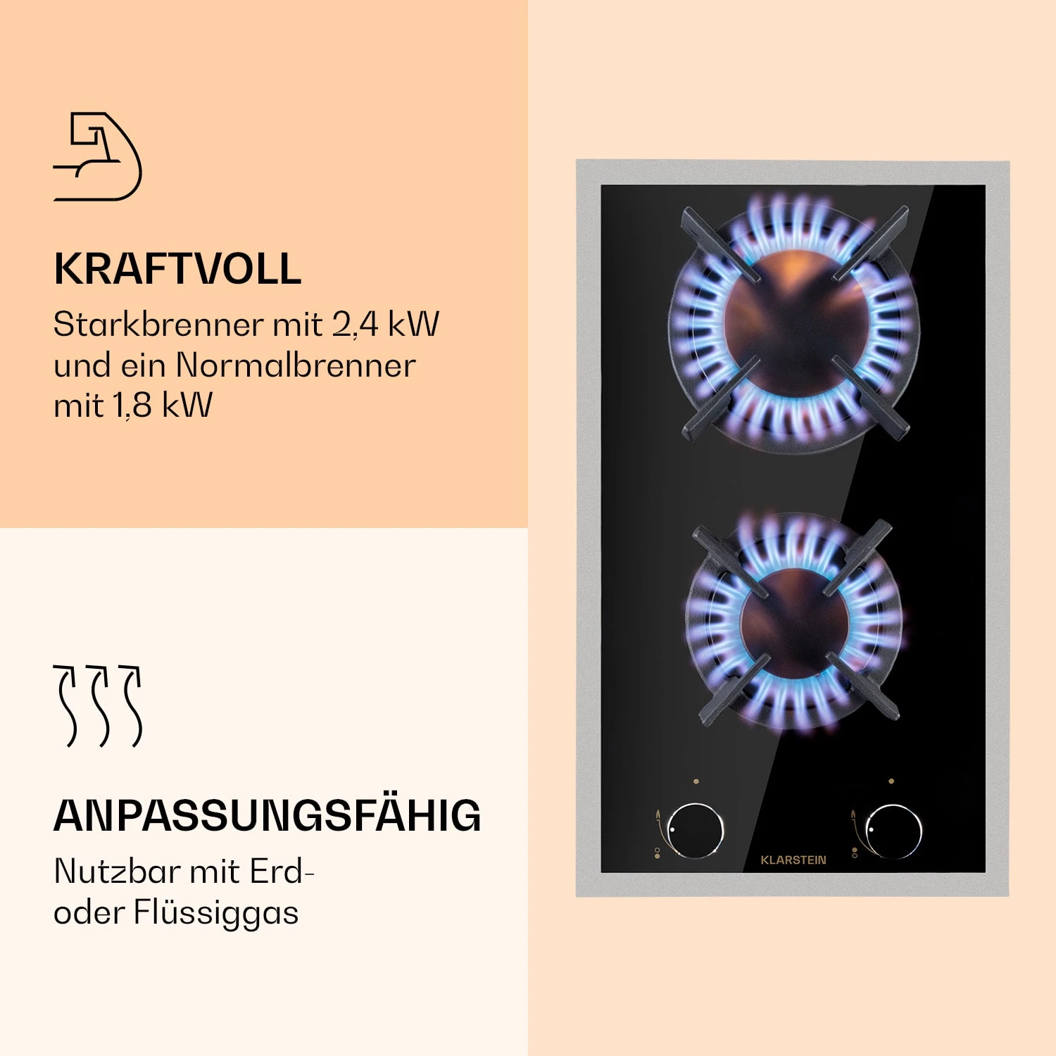 Goldflame Domino Prime Gaskochfeld 2-flammig Messing-Brenner Glaskeramik 6 Goldflame Domino Prime Gaskochfeld 2-flammig Messing-Brenner Glaskeramik – Bild 4