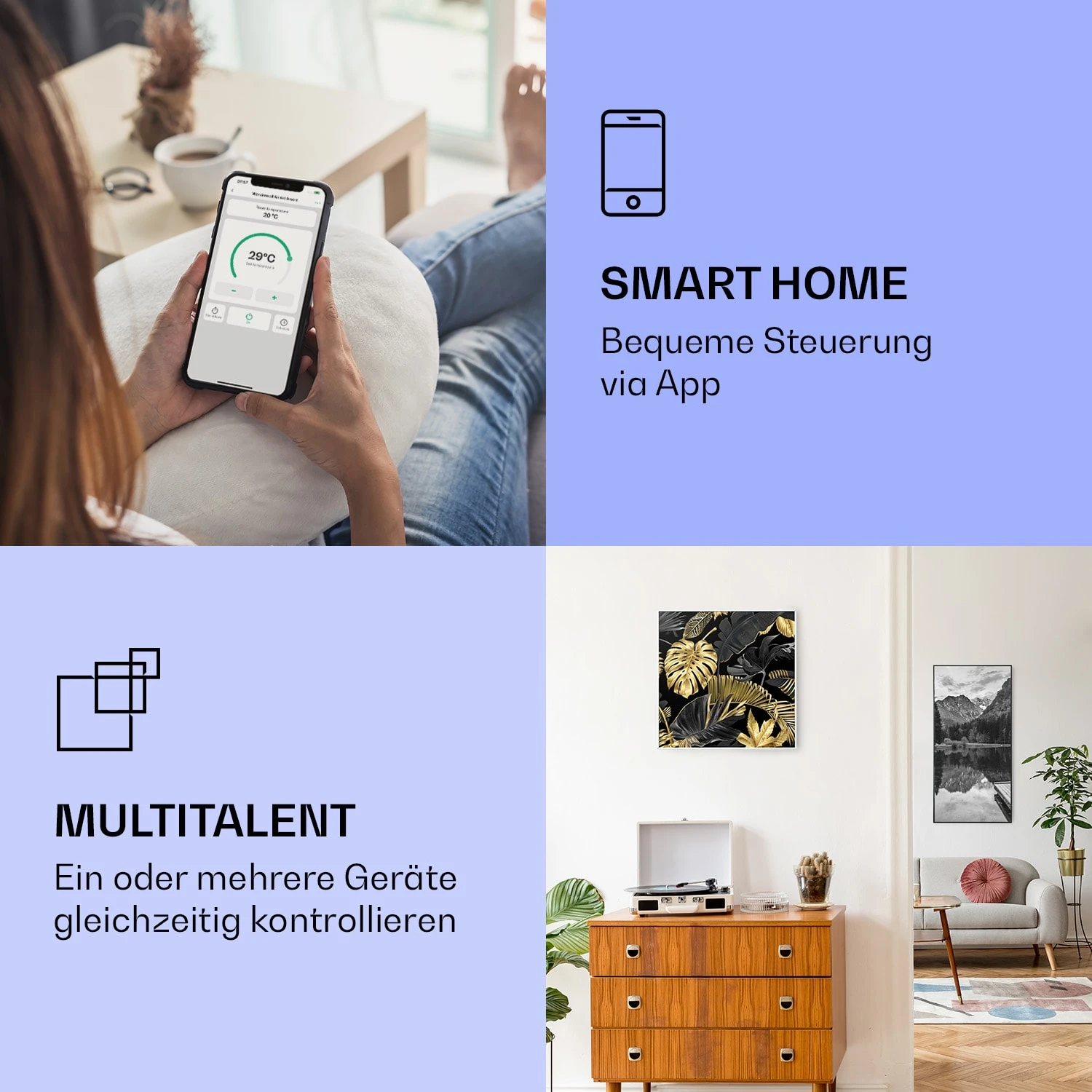 Wonderwall Air Art Smart Infrarotheizung Schwarze Blume 60x60cm 350W 4 Wonderwall Air Art Smart Infrarotheizung Schwarze Blume 60x60cm 350W – Bild 2