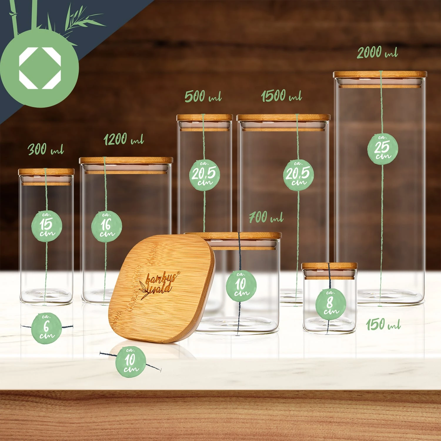 Eckiges Glas Mit Bambusdeckel Luftdicht Silikonring 10 X 25 X 10 Cm 10 Eckiges Glas Mit Bambusdeckel Luftdicht Silikonring 10 X 25 X 10 Cm – Bild 8