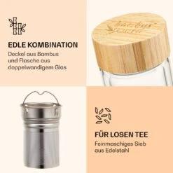 Teeflasche Mit Deckel Und Sieb 500 Ml Doppelwandiges Glas Bambus Hülle -Haushaltsgeräte Geschäft 10038238 de 0003 logo
