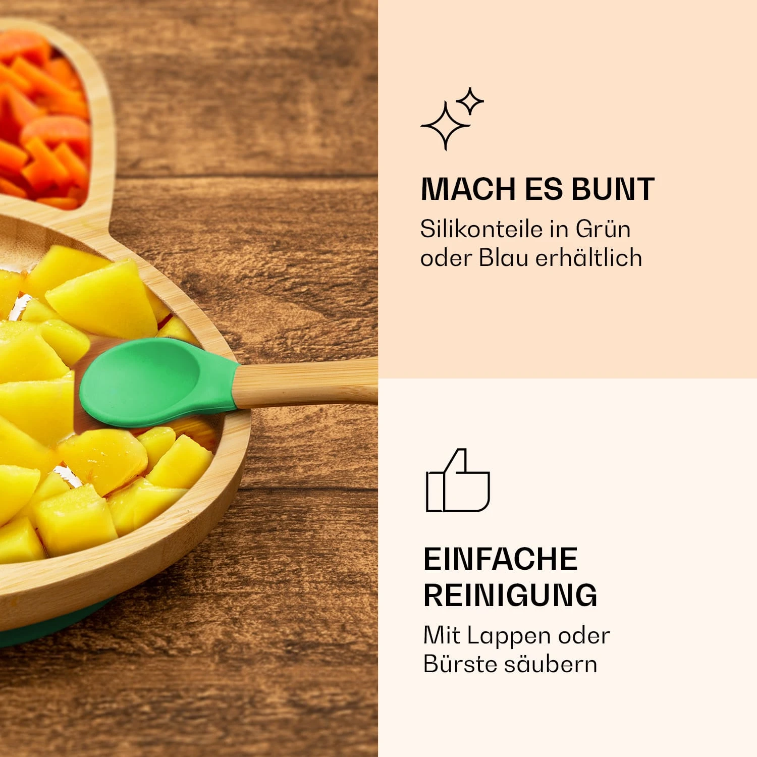 Kindergeschirr Bambusteller & Löffel 250 Ml Inkl. Saugnapf 18 X 18 Cm 7 Kindergeschirr Bambusteller & Löffel 250 Ml Inkl. Saugnapf 18 X 18 Cm – Bild 5