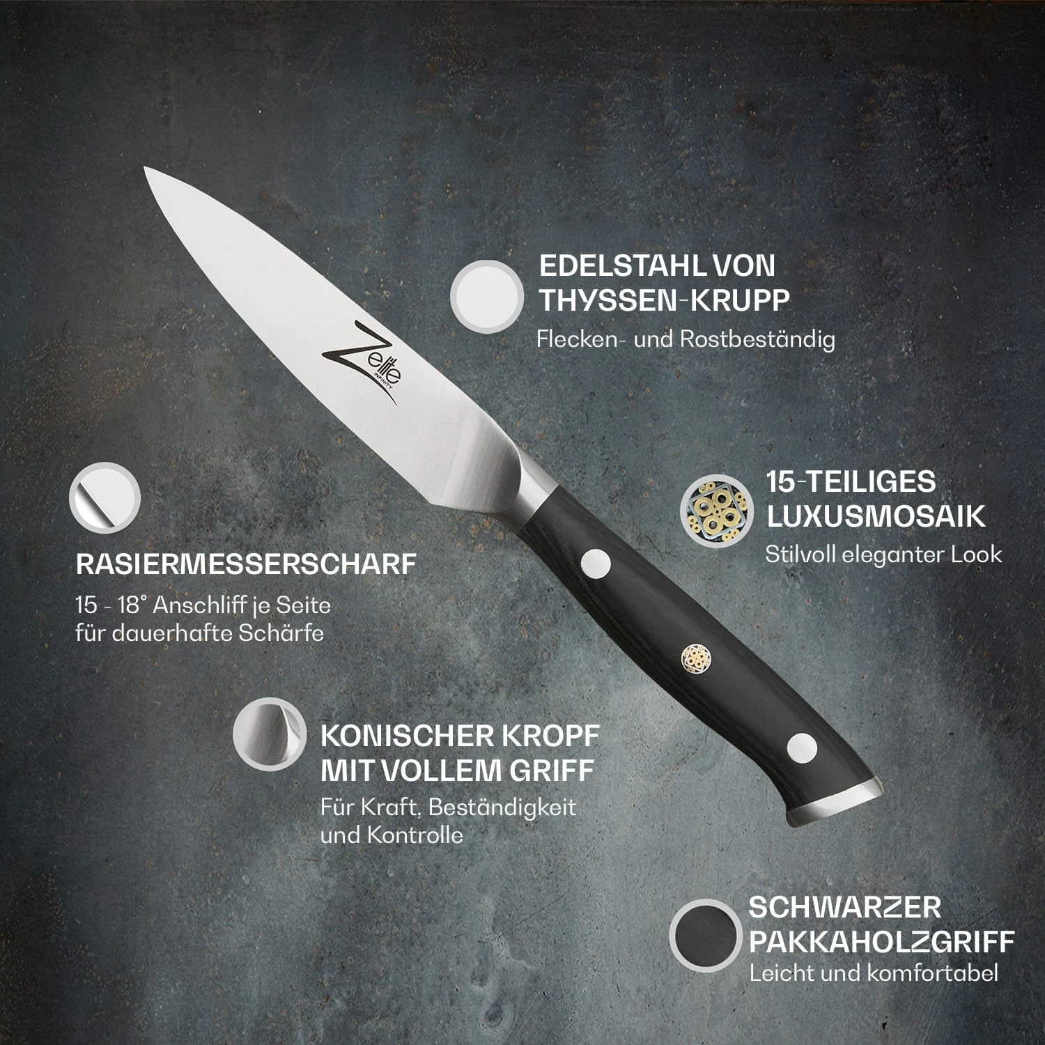 Alpha-Royal German 4" Schälmesser 56 HCR Damaszenerstahl 4 Alpha-Royal German 4" Schälmesser 56 HCR Damaszenerstahl – Bild 2