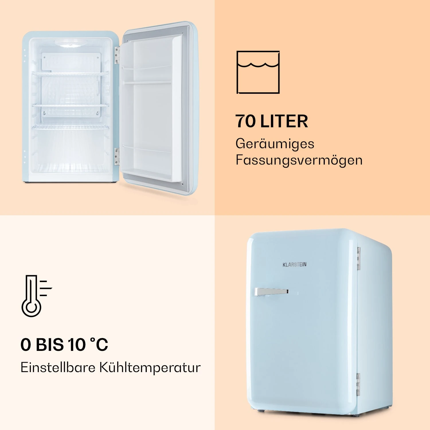 Audrey Retro-Kühlschrank 70 Liter 3 Regale 2 Türfächer Innenbeleuchtung 6 Audrey Retro-Kühlschrank 70 Liter 3 Regale 2 Türfächer Innenbeleuchtung – Bild 4