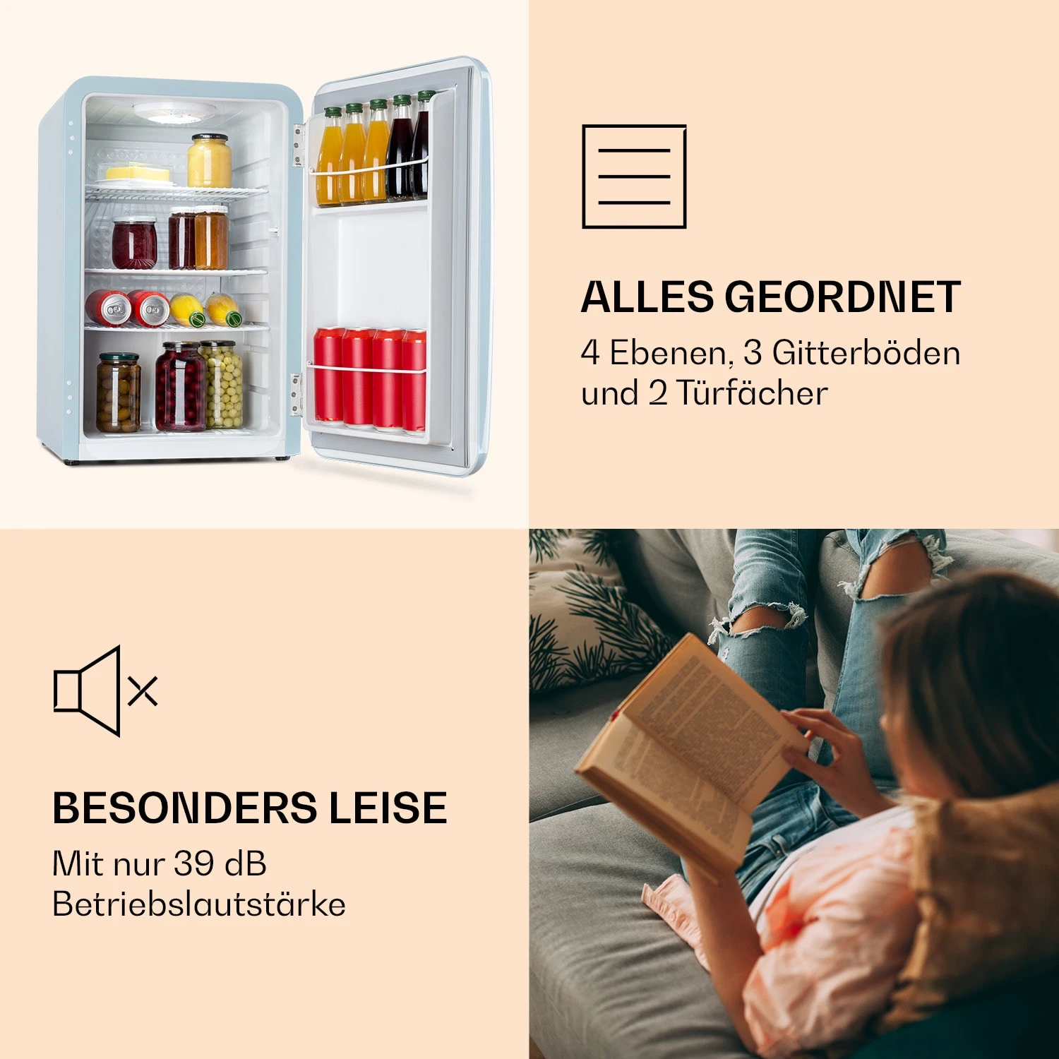 Audrey Retro-Kühlschrank 70 Liter 3 Regale 2 Türfächer Innenbeleuchtung 8 Audrey Retro-Kühlschrank 70 Liter 3 Regale 2 Türfächer Innenbeleuchtung – Bild 6