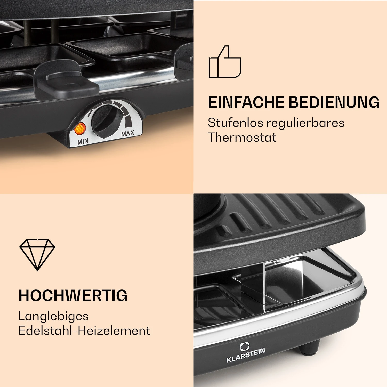 Entrecote 2-in-1 Raclette-Grill & Fondue Naturstein 1100W 8 Personen 6 Entrecote 2-in-1 Raclette-Grill & Fondue Naturstein 1100W 8 Personen – Bild 4