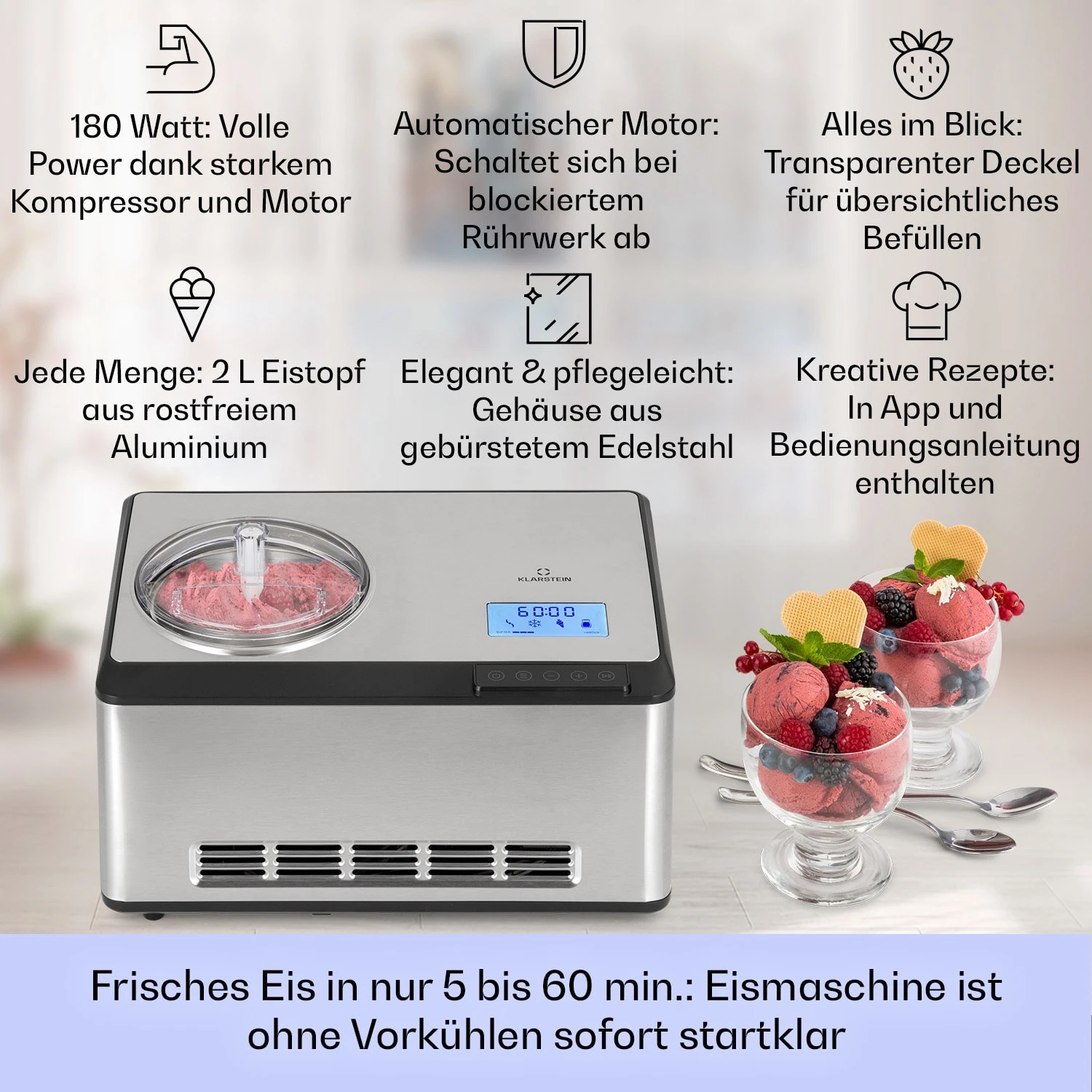 Dolce Bacio Smart Eiscremebereiter Yogurtmaker Kompressor 2 Liter WiFi Touch Edelstahl 4 Dolce Bacio Smart Eiscremebereiter Yogurtmaker Kompressor 2 Liter WiFi Touch Edelstahl – Bild 2