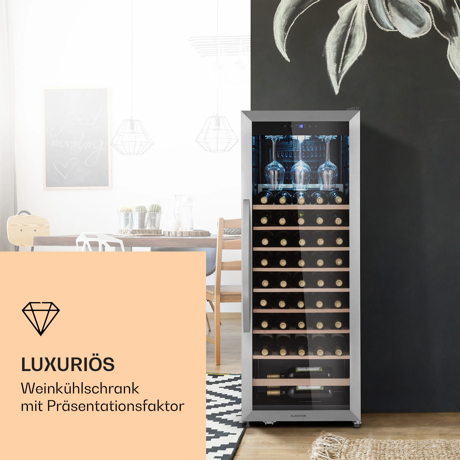 Vinamour 46 Uno Weinkühlschrank 1 Zonen 155 L/46 Fl. 4-18 °C Edelstahl 4 Vinamour 46 Uno Weinkühlschrank 1 Zonen 155 L/46 Fl. 4-18 °C Edelstahl – Bild 2