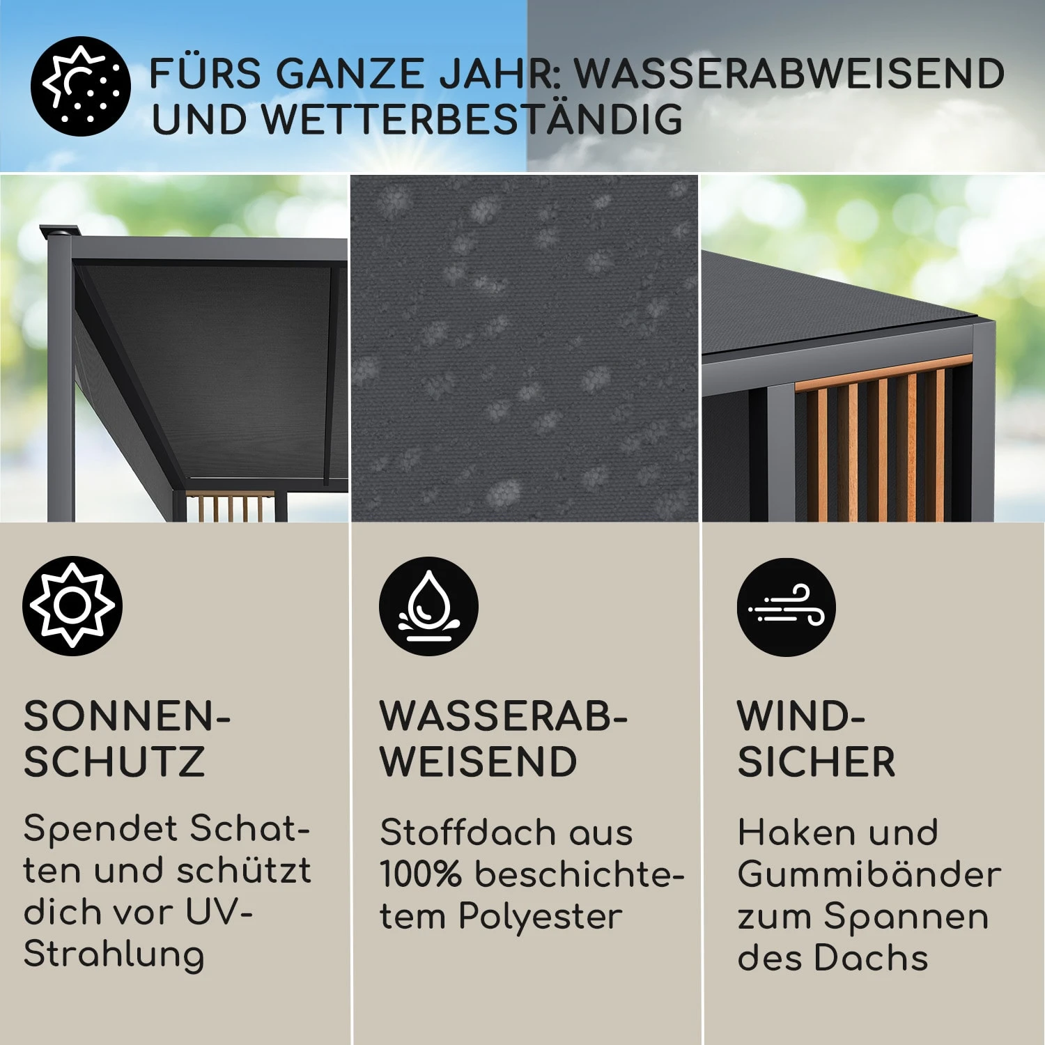 Valence Gazebo 3x3 M UV50+ Wasserabweisend LED-Solar-Beleuchtung Solar-Panel 4 Valence Gazebo 3x3 M UV50+ Wasserabweisend LED-Solar-Beleuchtung Solar-Panel – Bild 2