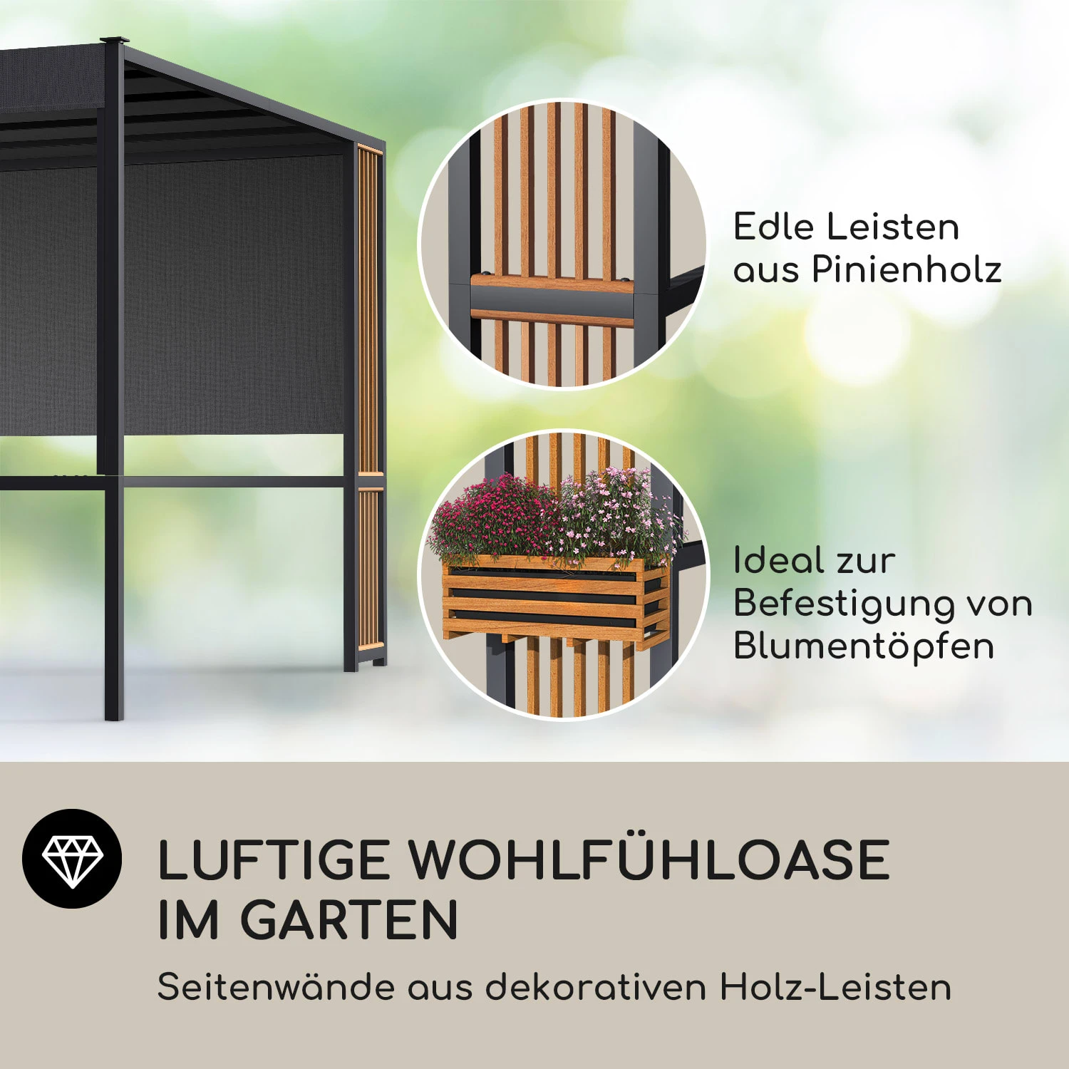 Valence Gazebo 3x3 M UV50+ Wasserabweisend LED-Solar-Beleuchtung Solar-Panel 5 Valence Gazebo 3x3 M UV50+ Wasserabweisend LED-Solar-Beleuchtung Solar-Panel – Bild 3