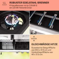 Kingsville 4.1 Kombigrill Gas + Kohle 13,7 KW 4+1 Brenner -Haushaltsgeräte Geschäft 10040271 de 0005 usp