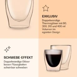 DUOS Doppelwandiges Glas | Thermoglas | 80, 200, 310, 400 Ml | Trinkglas | Espressoglas, Teeglas, Shotglas | Für Heiße Und Kalte Getränke | Borosilikatglas| Hitze- Und Kältebeständig | Handgemacht | Spülmaschinenfest | Schwebe-Effekt -Haushaltsgeräte Geschäft 10040368 de 0006 logo