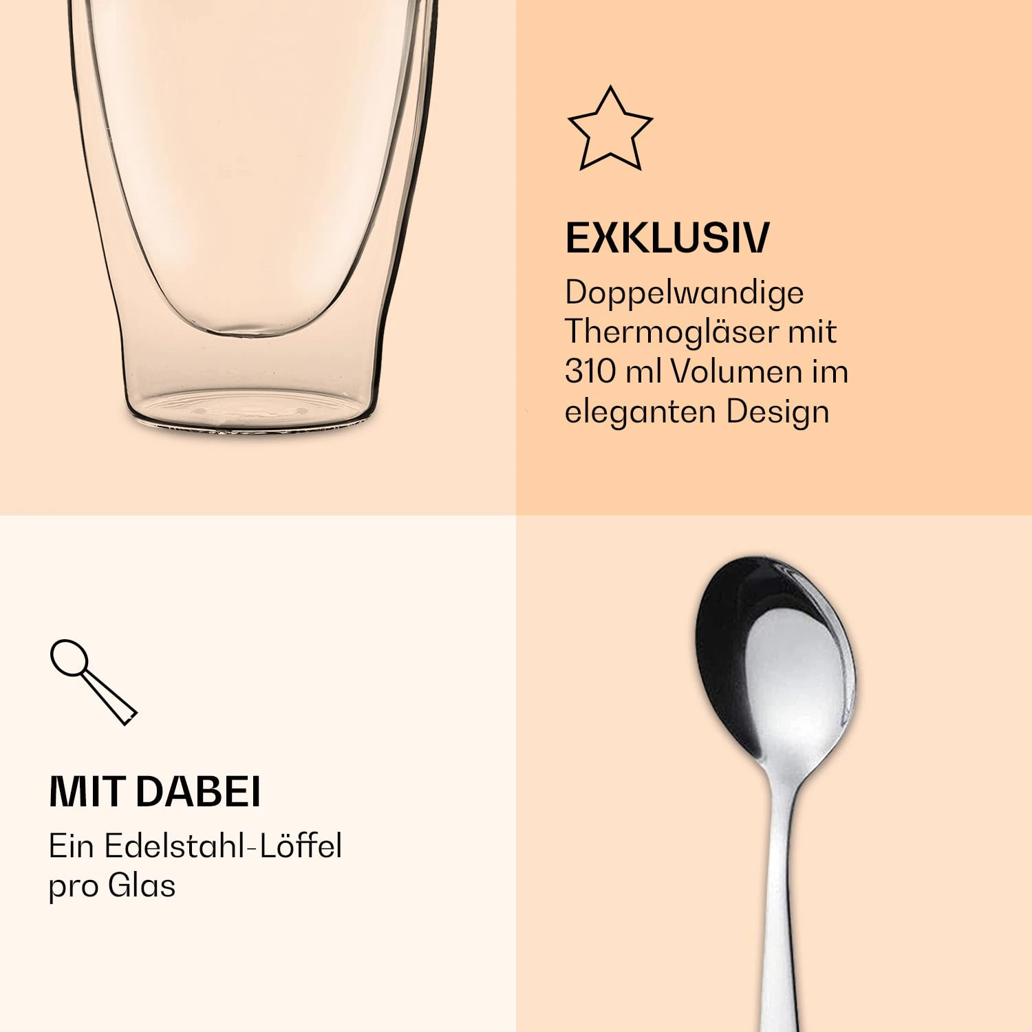 DUOS Doppelwandiges Glas 310 Ml Thermofunktion Inkl. Edelstahl-Löffel 8 DUOS Doppelwandiges Glas 310 Ml Thermofunktion Inkl. Edelstahl-Löffel – Bild 6