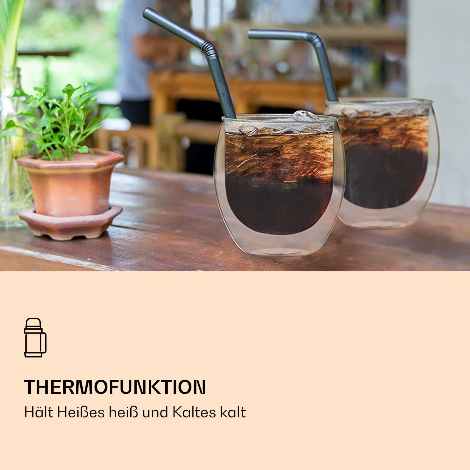 DUOS Jumbo Doppelwandiges Glas 410 Ml Thermofunktion Inkl. Edelstahl-Löffel 6 DUOS Jumbo Doppelwandiges Glas 410 Ml Thermofunktion Inkl. Edelstahl-Löffel – Bild 4