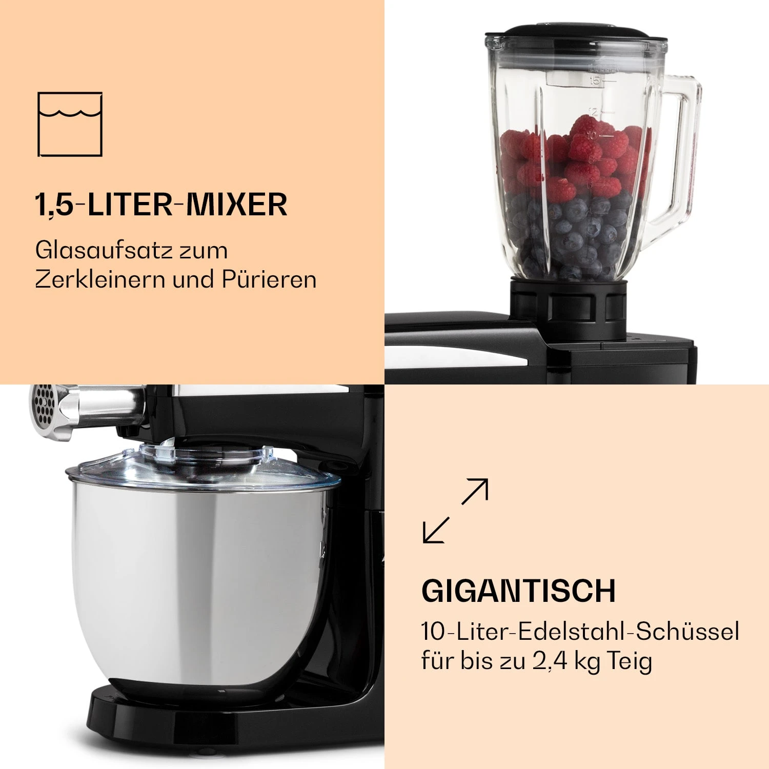 Renata Rossa Küchenmaschine 3-in-1 2000W 2,7PS 5Ltr Edelstahl BPA-frei 8 Renata Rossa Küchenmaschine 3-in-1 2000W 2,7PS 5Ltr Edelstahl BPA-frei – Bild 6