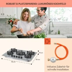 Firetale Gaskochfeld 5-flammig 70 Cm Aluminium-Brenner Inkl. Schlauch Und Druckminderer -Haushaltsgeräte Geschäft 10041303 de 0006 usp