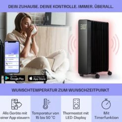 Sanford Smart Ölradiator 2500 W Leistung Wochentimer LED-Display Touch-Panel Klarstein-App -Haushaltsgeräte Geschäft 10041358 de 0003 usp