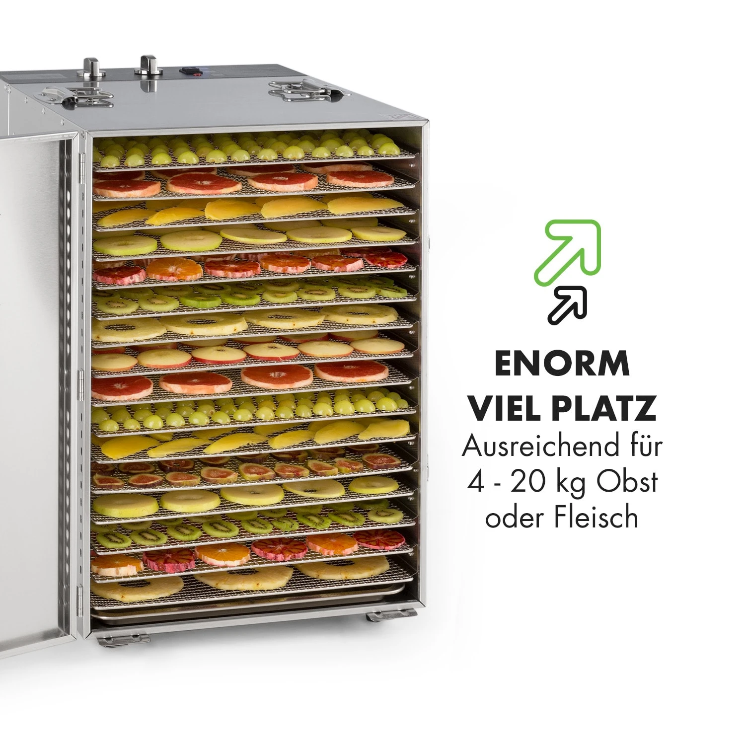 Master Jerky 16 Dörrautomat + Fleischhaken Set 1500W 40-90 °C 15h-Timer Edelstahl Silber 8 Master Jerky 16 Dörrautomat + Fleischhaken Set 1500W 40-90 °C 15h-Timer Edelstahl Silber – Bild 6